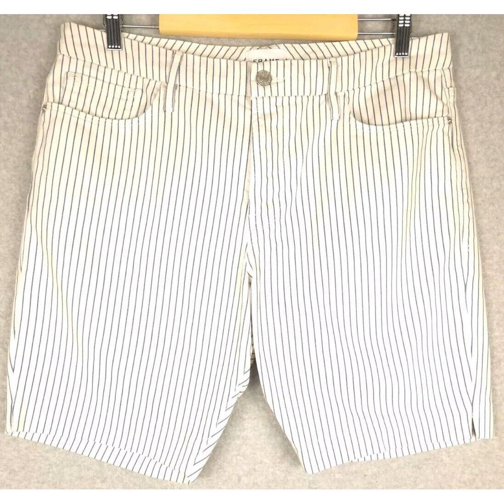 Frame Womens Le Crop Mini Boot Shorts 31 White Stripes‎